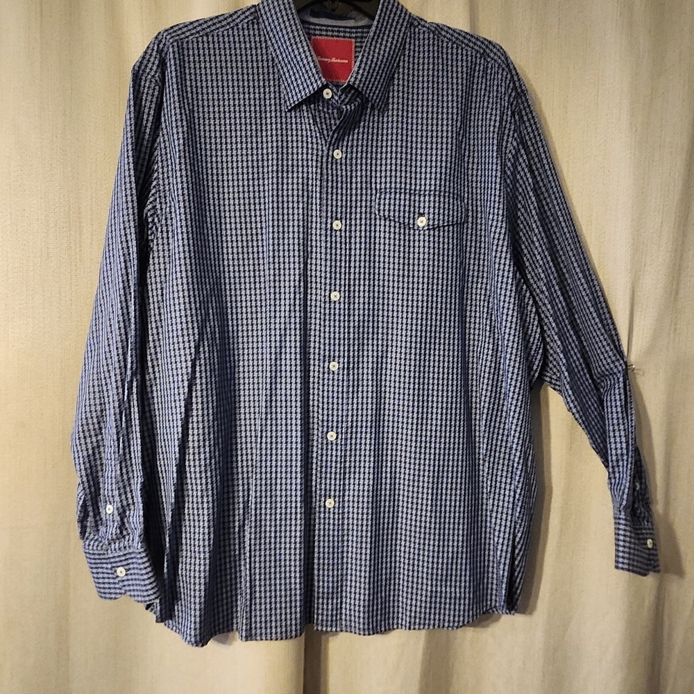 Tommy Bahama Blue Navy Houndstooth Cotton Longsleeve XXL New W Tag 138 Msrp